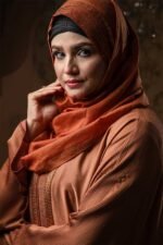 Orange Color Abaya with Lace & Stone Work - Image 2