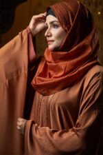 Orange Color Abaya with Lace & Stone Work - Image 3