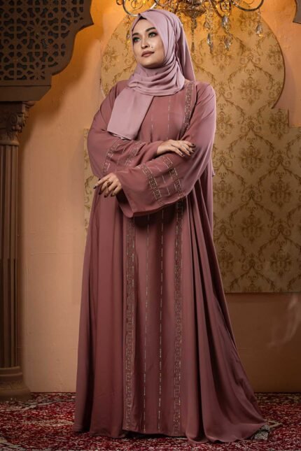 Mauve Pink Color Borka Design with Stone Work image