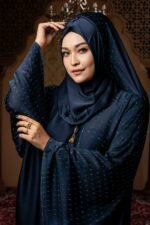 Dark Blue Color Abaya with Stone Work - Image 2