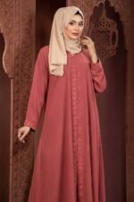 Mauve Pink Color Borka Design with Embroidery & Stone Work - Image 2