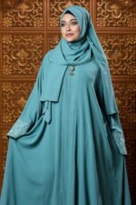 Ocean Blue Color Borka Design with Embroidery & Stone Work image