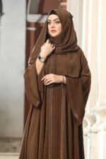 Dark Chocolate Color Gown Borka with Stone Work - Image 2