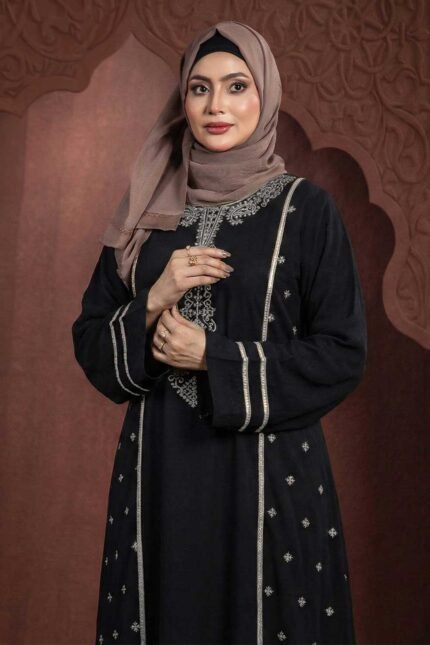 Black Color Borka Design with Embroidery Work