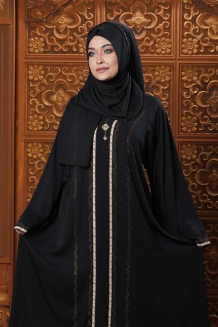 Black Color Gown Borka with Lace & Stone Work