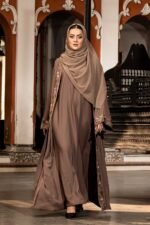 Mocha Brown Koti Borka with Embroidery & Stone Work - Image 2