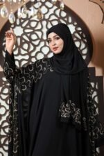 Luxurious Black Abaya with Embroidery & Stone Work image