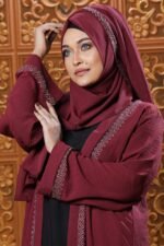 Maroon Color Koti Borka with Stone Work