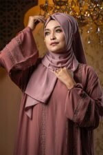 Mauve Pink Color Borka Design with Stone Work - Image 2