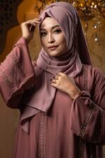 Mauve Pink Color Borka Design with Stone Work - Image 3