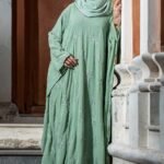 Lemon Mint Color Abaya with Embroidery & Stone Work image