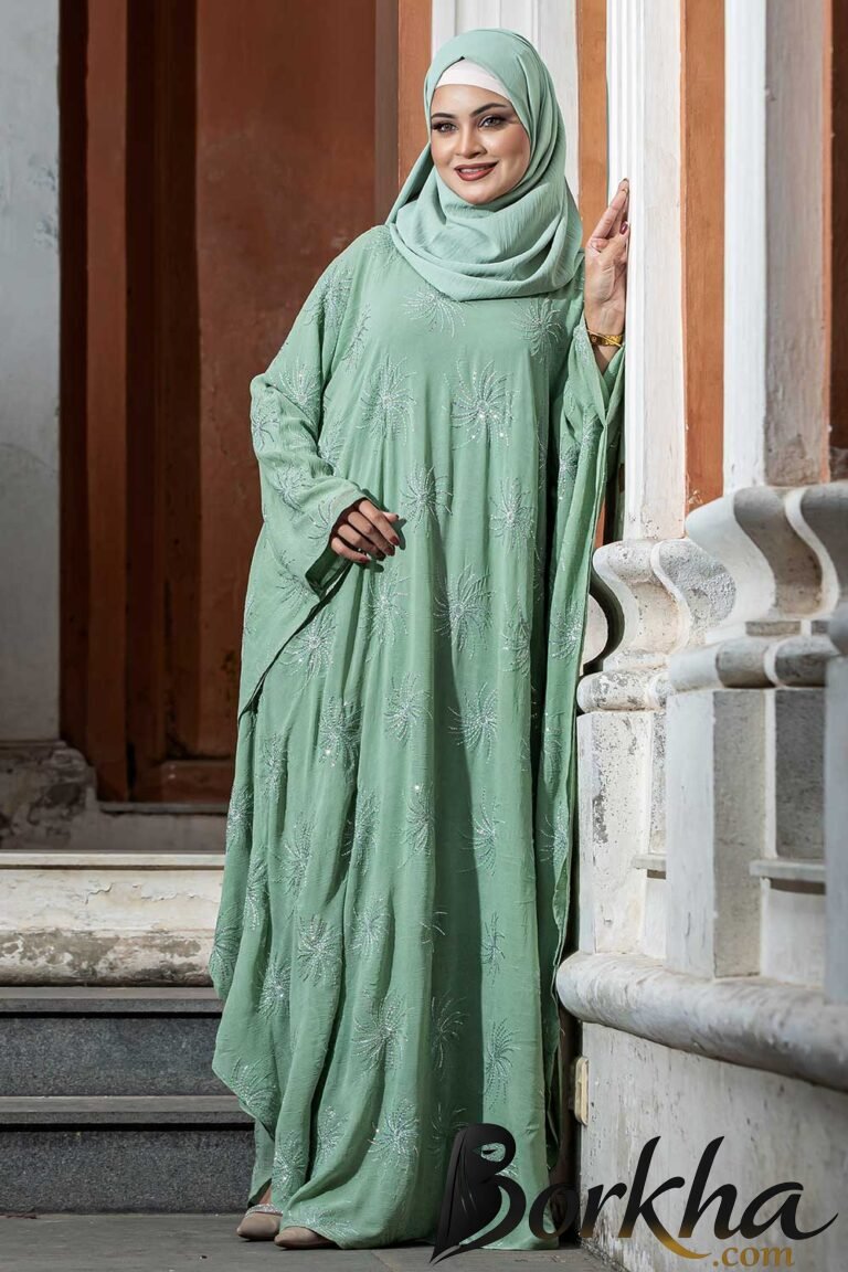 Lemon Mint Color Abaya with Embroidery & Stone Work image