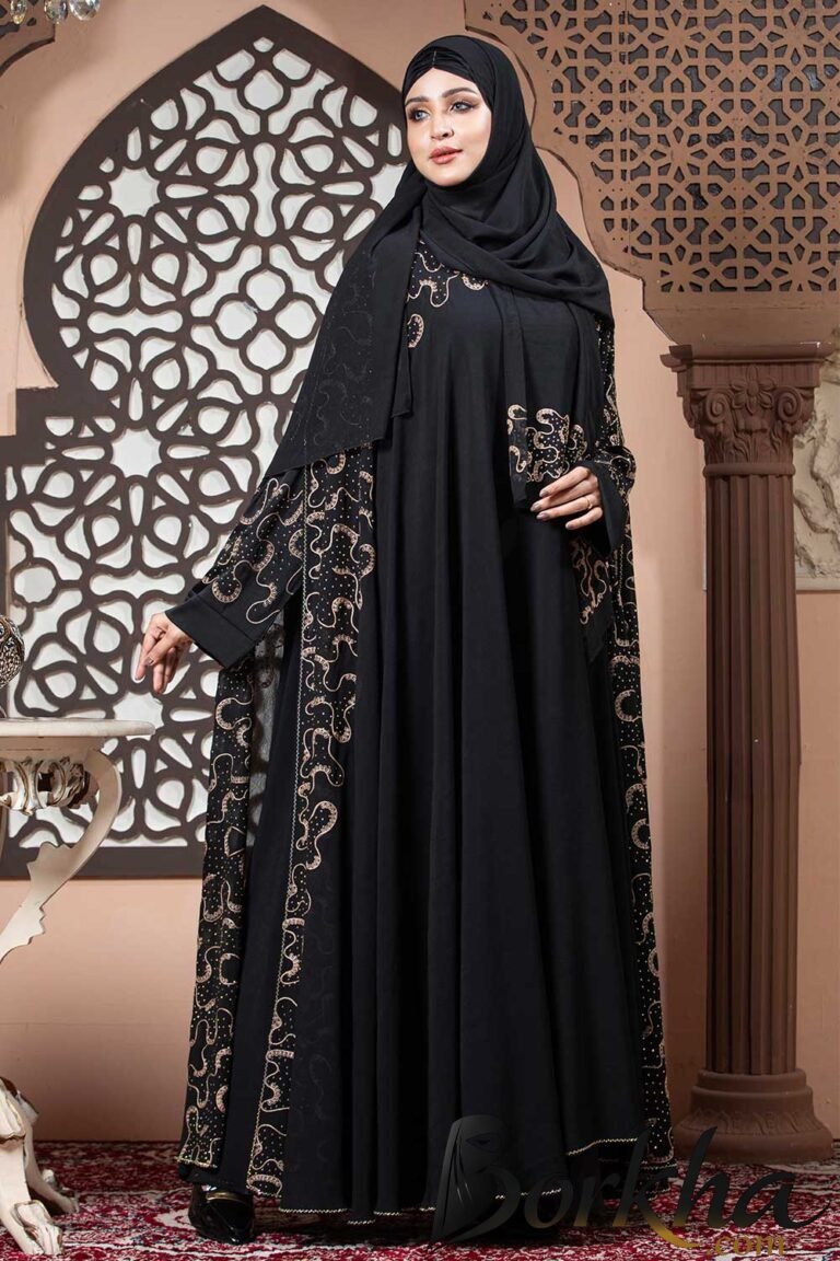 Luxurious Black Abaya with Embroidery & Stone Work image