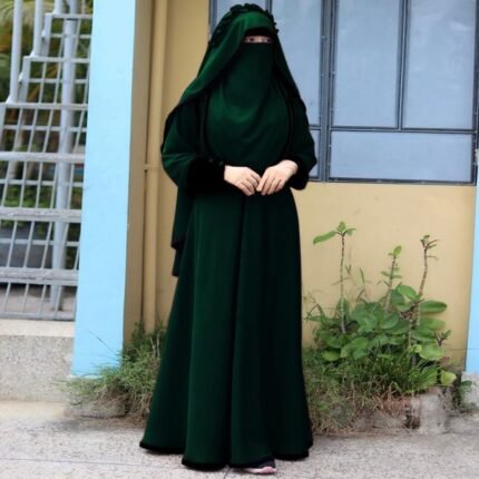 Mohuya 3 sweets hijab and burqa Set Dubai Charry Bottle Green image