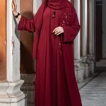 Maroon Color Borka Design with Embroidery & Stone Work image