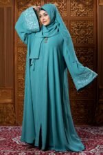 Ocean Blue Color Borka Design with Embroidery & Stone Work image