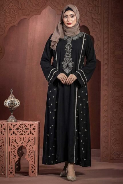 Black Color Borka Design with Embroidery Work IMAGE