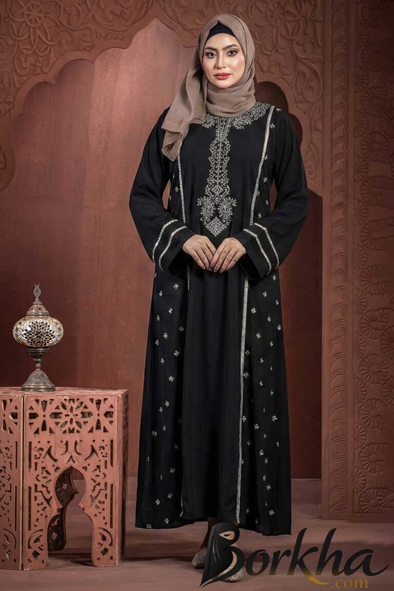 Black Color Borka Design with Embroidery Work IMAGE