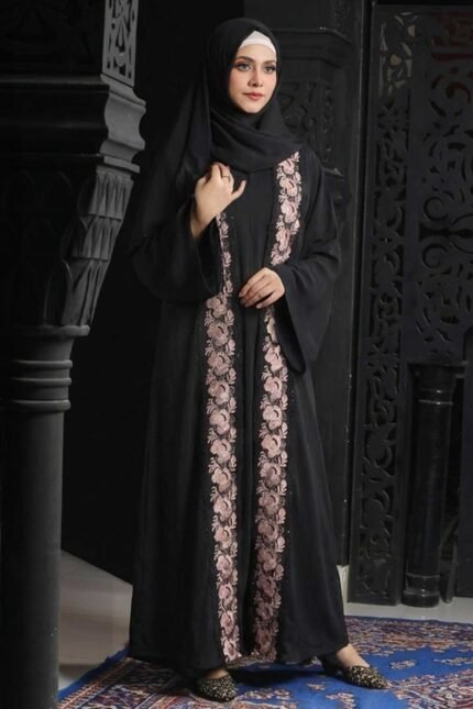 Black Color Borka Design with Embroidery Work