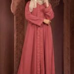 Mauve Pink Color Borka Design with Embroidery & Stone Work