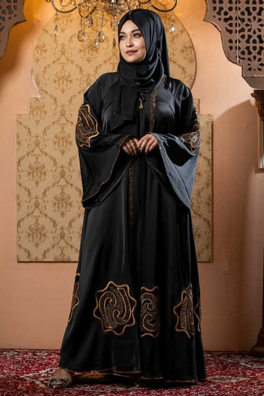 Black Color Gown Borka with Embroidery & Stone Work image