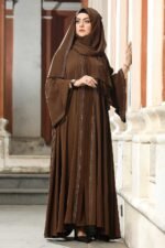 Dark Chocolate Color Gown Borka with Stone Work image
