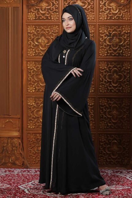 Black Color Gown Borka with Lace & Stone Work