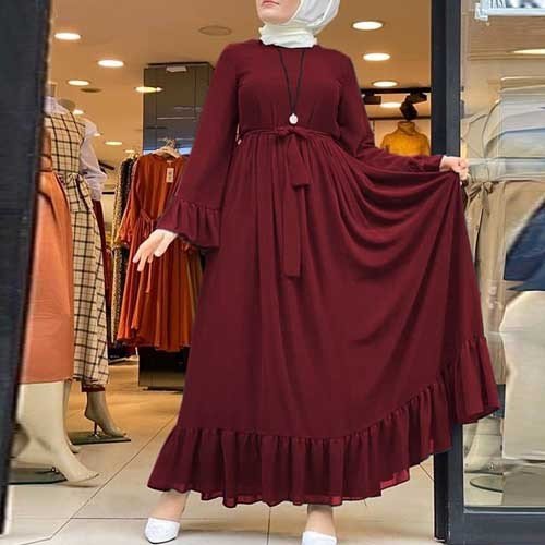 Abaya Dubai Casual Borkha, Dubai Cherry Fabric Maroon image