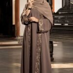 Mocha Brown Koti Borka with Embroidery & Stone Work