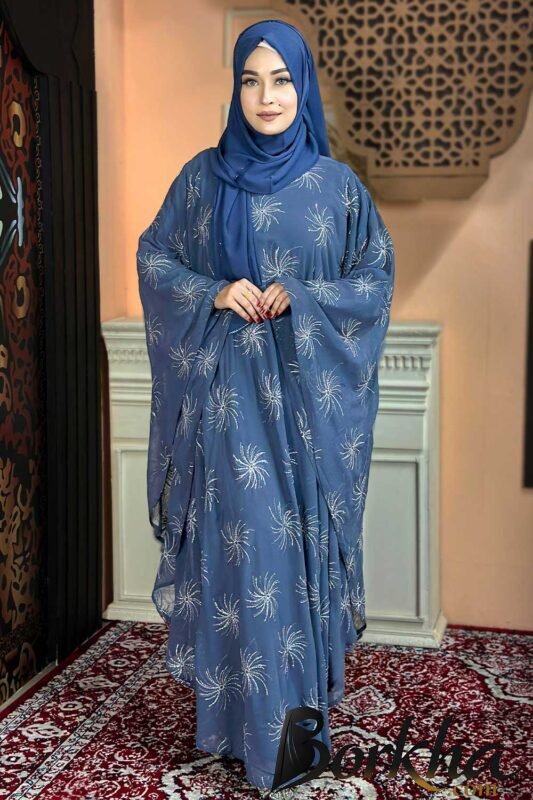 Ash Color Abaya with Embroidery & Stone Work | Irani Borka Bazar