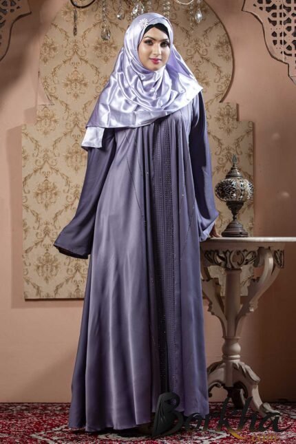 Ash Color Borka Design with Embroidery & Stone Work | Irani Borka Bazar