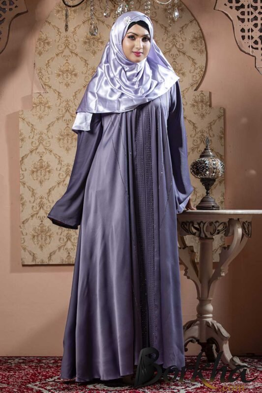 Ash Color Borka Design with Embroidery & Stone Work | Irani Borka Bazar