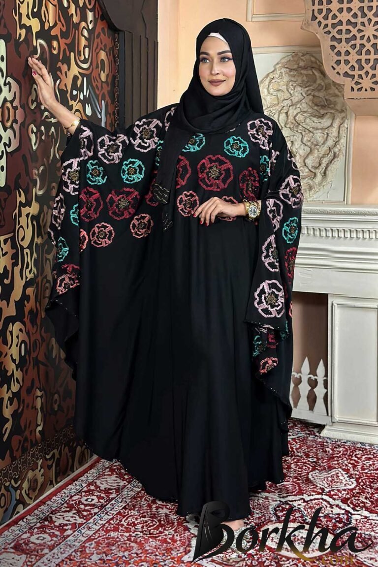 Black Abaya with Embroidery & Stone Work | Irani Borka Bazar