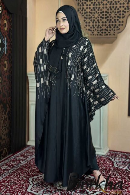 Black Abaya with Embroidery & Stone Work | Irani Borka Bazar