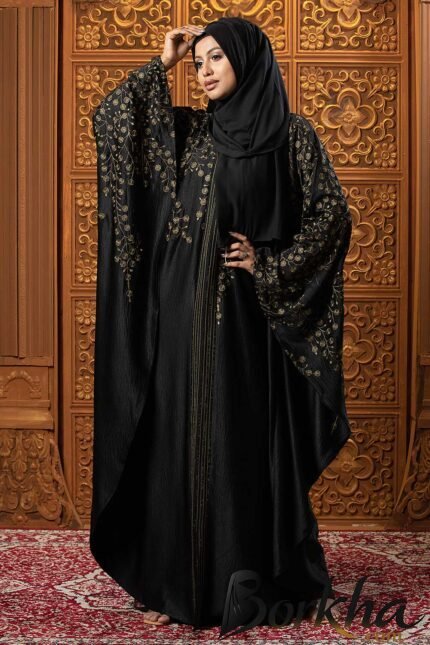 Black Color Abaya with Embroidery & Stone Work | Irani Borka Bazar