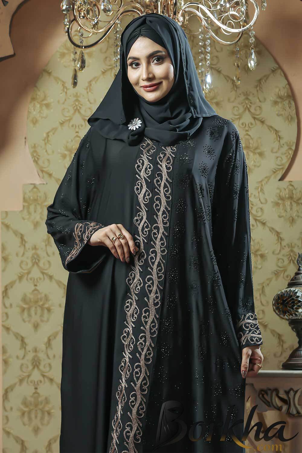 Black Color Borka Design with Embroidery & Stone Work | Irani Borka Bazar Black Color Borka Design with Embroidery & Stone Work | Irani Borka Bazar