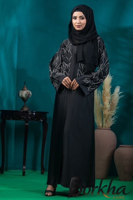 Black Color Borka Design with Embroidery & Stone Work | Irani Borka Bazar