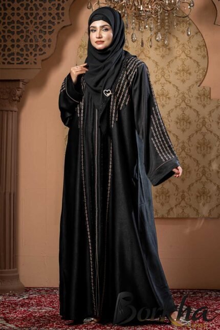 Black Color Borka Design with Embroidery & Stone Work | Irani Borka Bazar