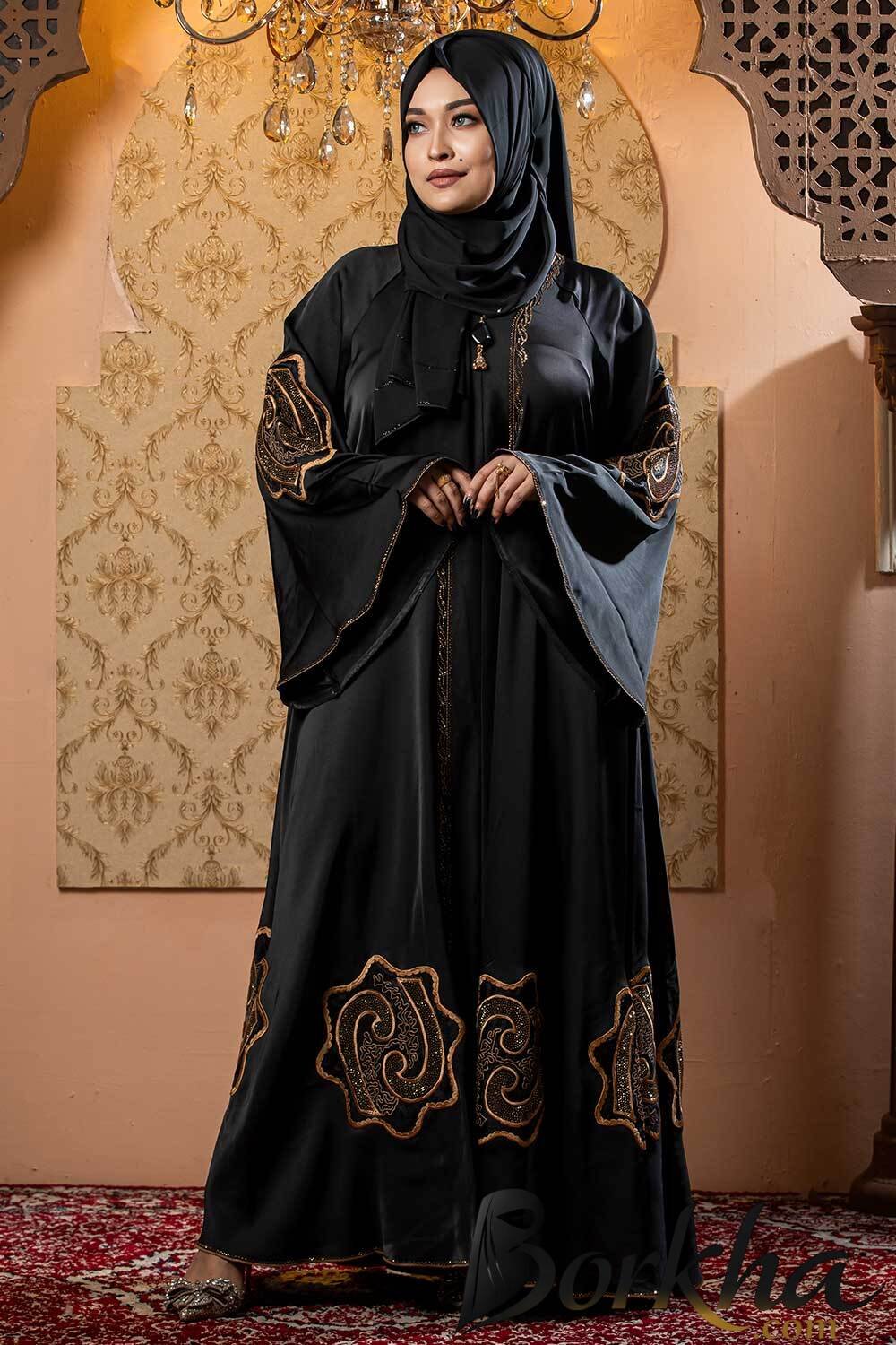 Black Color Gown Borka with Embroidery & Stone Work | Irani Borka Bazar Black Color Gown Borka with Embroidery & Stone Work | Irani Borka Bazar