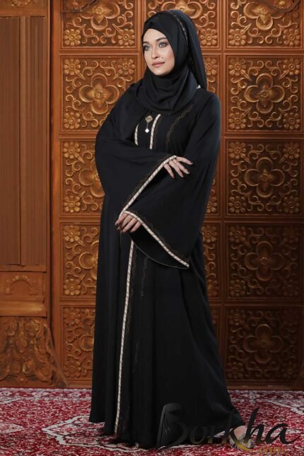 Black Color Gown Borka with Lace & Stone Work | Irani Borka Bazar