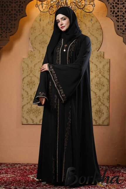 Black Color Gown Borka with Stone Work | Irani Borka Bazar