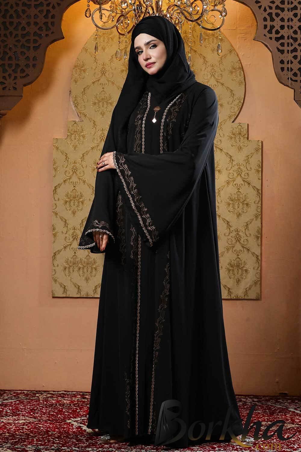 Black Color Gown Borka with Stone Work | Irani Borka Bazar Black Color Gown Borka with Stone Work | Irani Borka Bazar