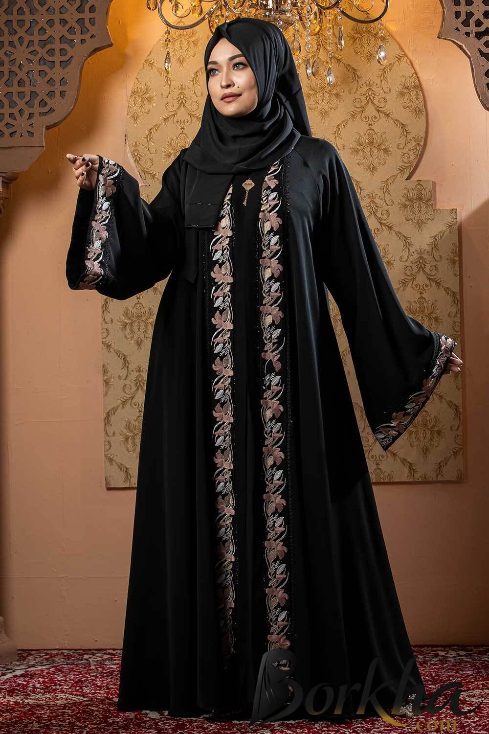 Black Color Koti Borka with Embroidery & Stone Work | Irani Borka Bazar Black Color Koti Borka with Embroidery & Stone Work | Irani Borka Bazar