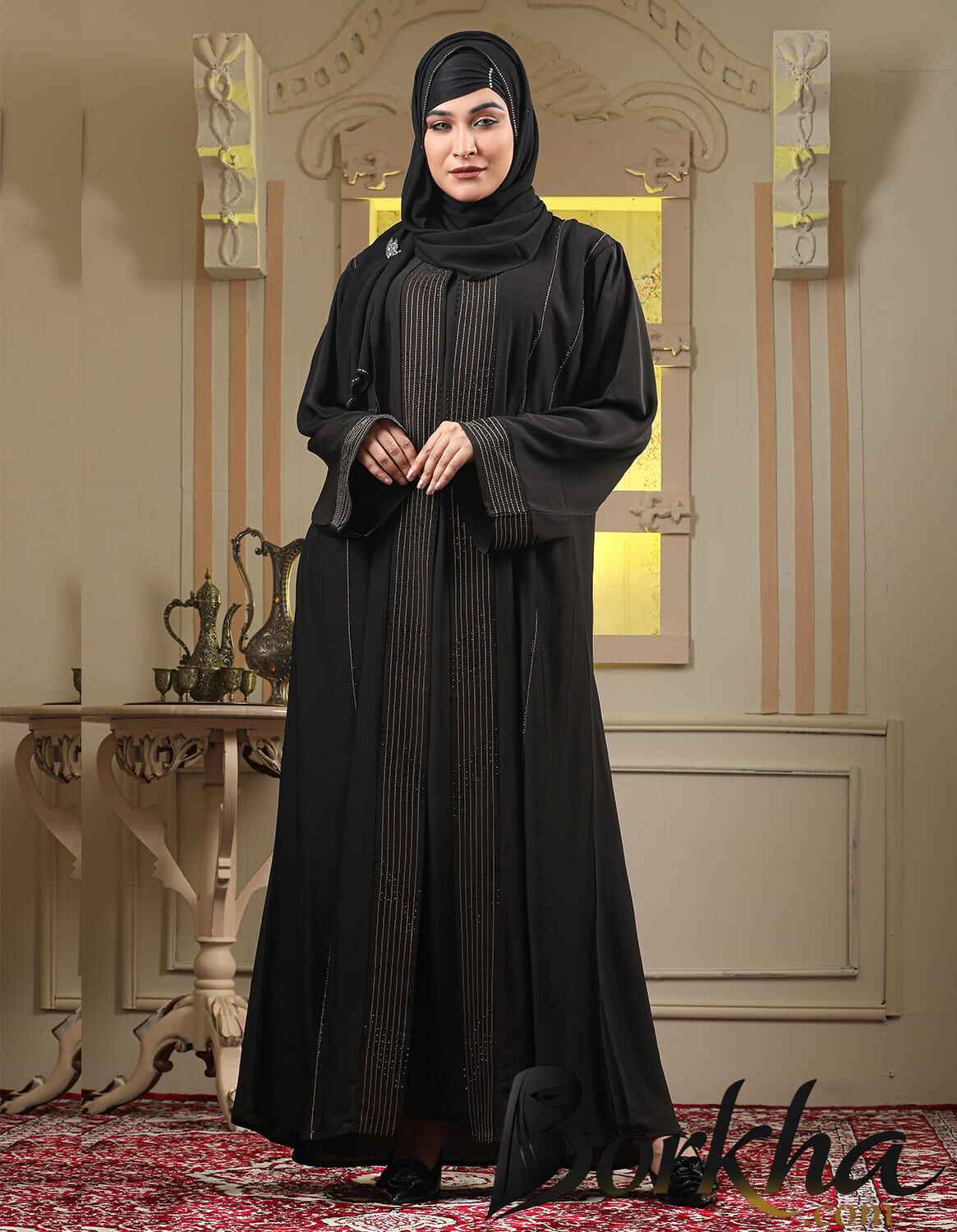 Black Koti Borka with Embroidery & Stone Work | Irani Borka Bazar Black Koti Borka with Embroidery & Stone Work | Irani Borka Bazar