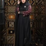 Black & Maroon Color Abaya with Stone Work | Irani Borka Bazar