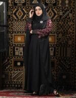 Black & Maroon Color Abaya with Stone Work | Irani Borka Bazar