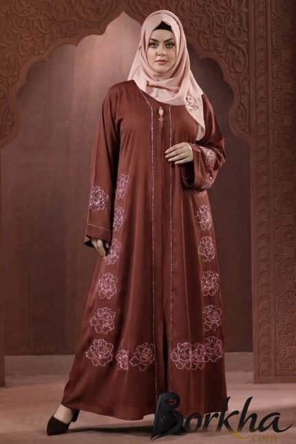 Copper Coffee Color Borka Design with Embroidery & Stone Work | Irani Borka Bazar