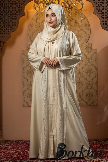 Cream Color Borka Design with Lace & Stone Work | Irani Borka Bazar