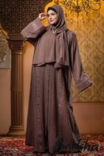 Dark Brown Borka Design with Embroidery & Stone Work | Irani Borka Bazar