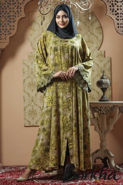 Floral Printed Borka Design with Stone Work | Irani Borka Bazar